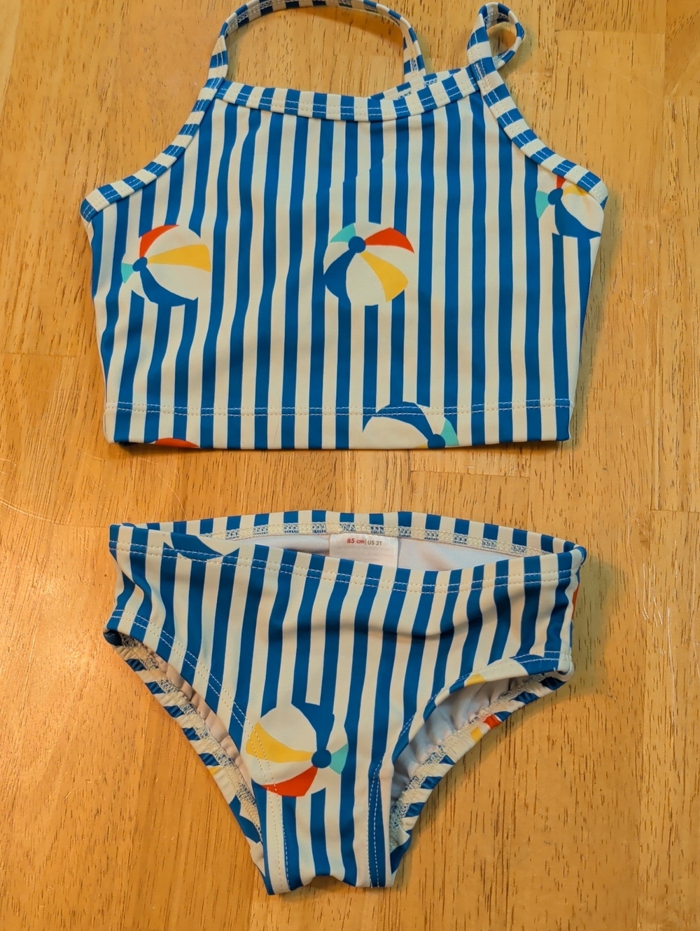 Hanna Andersson Blue & White Stripe Beach Ball Two-Piece Swimsuit